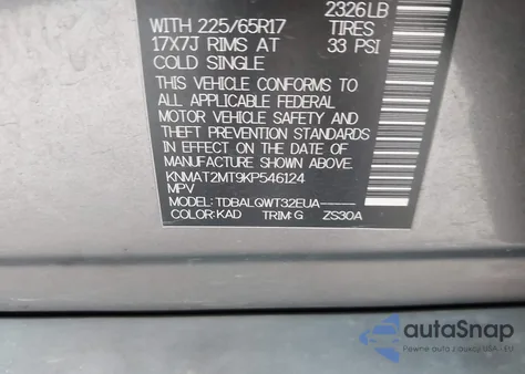 2019 Nissan Rogue Sv z USA, uszkodzony, nr VIN KNMAT2MT9KP546124